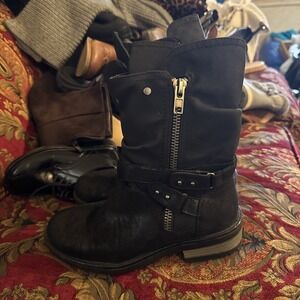 Carlos Santana Biker Boots Womens Size 7 Black Ankle Motorcycle Outdoor
